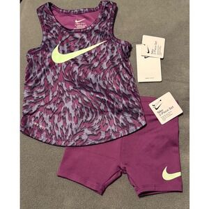 Nike Dri-FIT Animal Print Tank And Shorts Set Viotech Purple 2T 1-2yrs